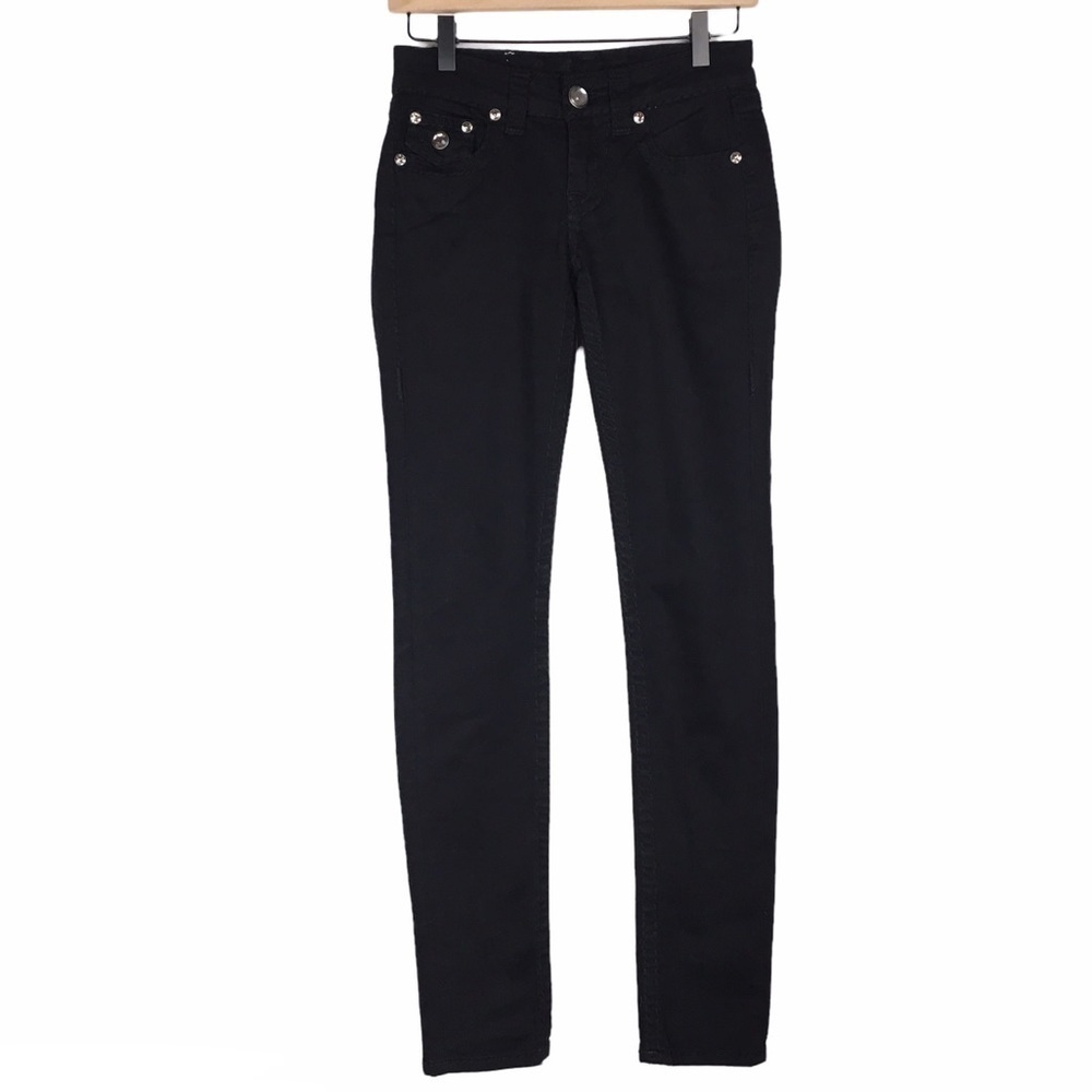 L.A. Idol Jeans Size 1 Juniors Bling Black Skinny Slim Distressed Stretch Denim